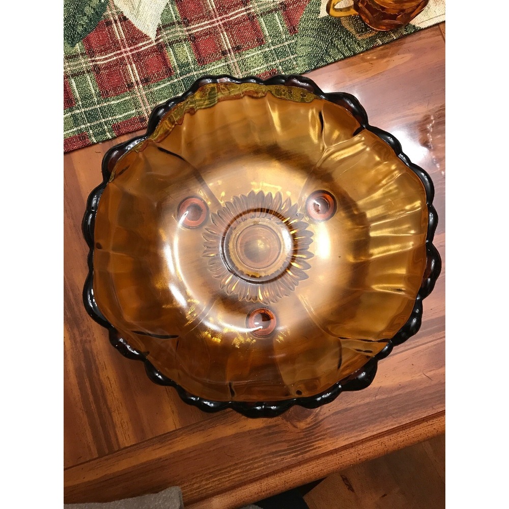 Vintage colony petals‎ amber 3 footed salad large glass bowl centerpiece